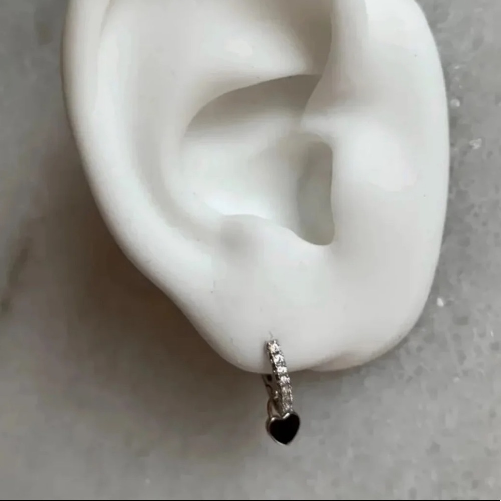 Silver Crystal Paved Heart Love Hoop Earrings - Picture 4 of 4